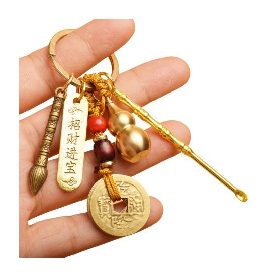 Винтажный брелок-подвеска в виде тыквы на удачу, брелок-кошелек из цельной латуни с монетами, брелок-подвеска в стиле фэн-шуй, привлекающий богатство