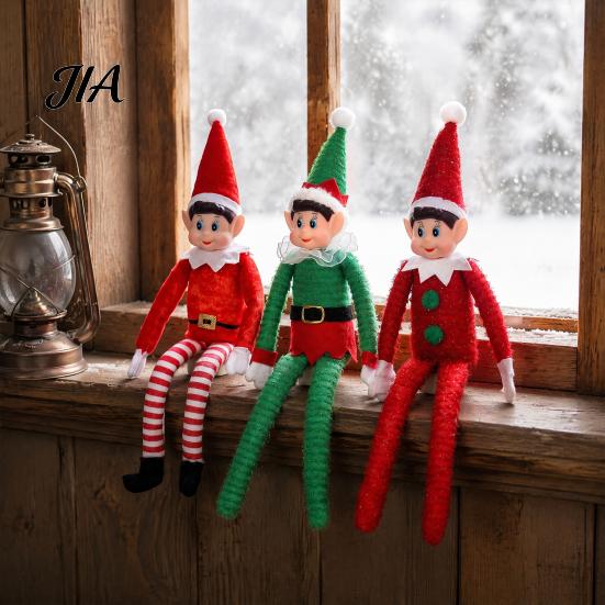 Holiday Shelf Sitter Decorations Christmas Elf Boy Ornament, Small Cute Plush Doll Decoration with Bendable Sitting Elves for Mantle Arm And Legs Home