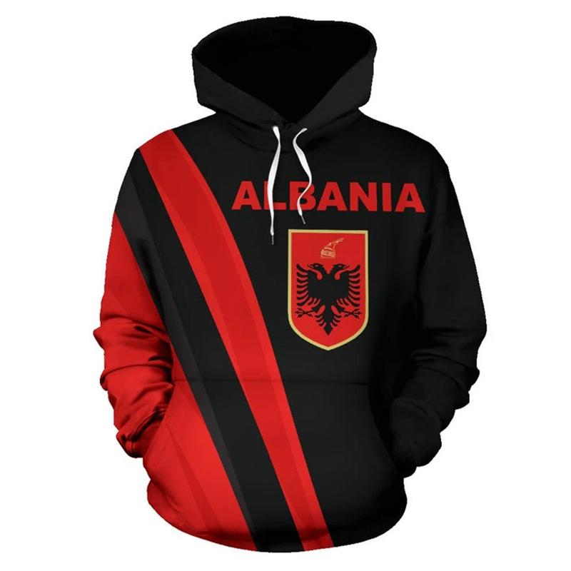 Albanian Flag Graphic Hoodies For Men 3D Printing Casual Long Sleeve Pullover Sweatshirts Men Women Tracksuit Jacket Sportswear