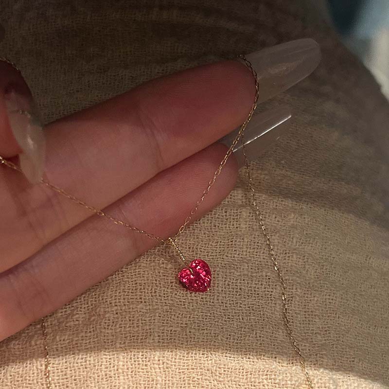 Винтажное ожерелье с подвеской в виде сердца из красного циркона для женщин и девушек, новая мода 2025, золотистого цвета, с тонкой цепочкой, свадебные цирконовые подарки