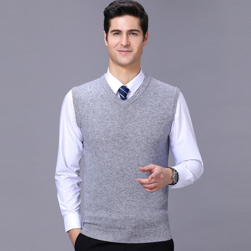 Men's Plus Size Cashmere V-Neck Sweater Vest - Thickened Middle-Aged Business Casual Style 2025