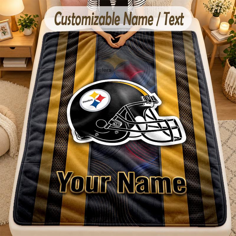 Flannel BlanketPittsburgh Steelers Custom Name Text Personalized Soft Warm Throw Blanket Home Decor Gift