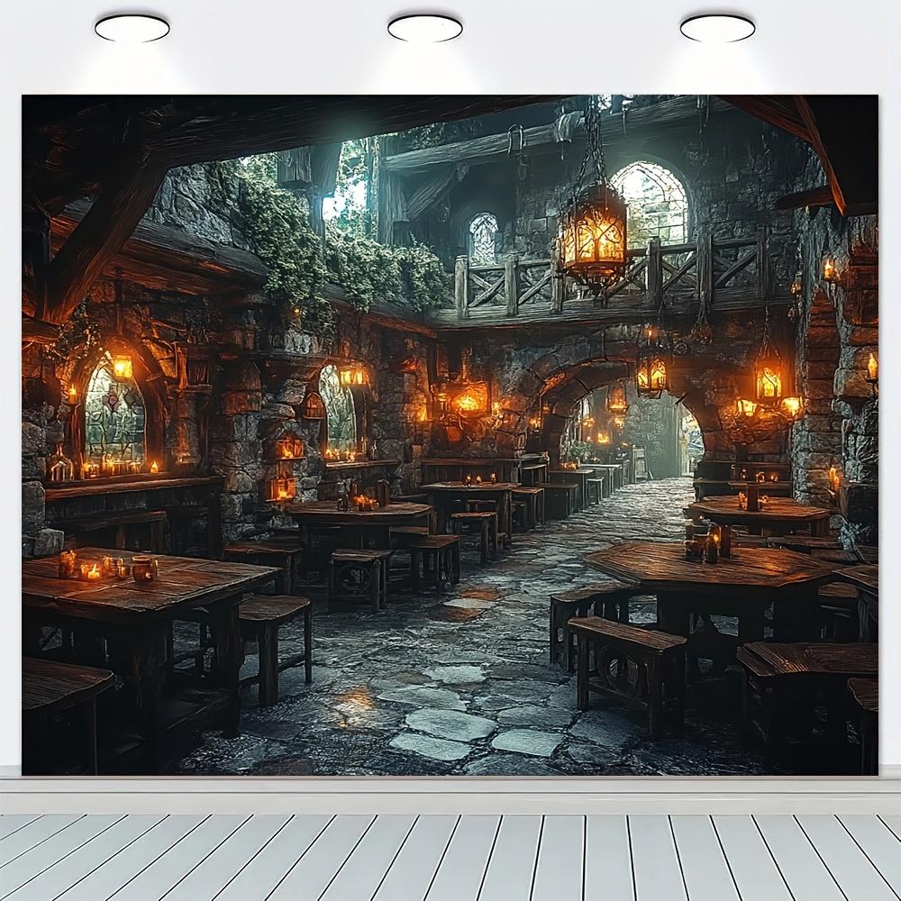 1 medieval tavern hotel and bar photography background polyester fabric suitable for garden and carnival supplies