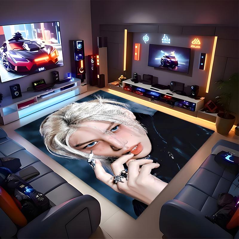 1pc Kpop Print Area Rug - Soft, Washable Non-Slip Indoor Mat for Office Chairs, Living Room, Home Office Decorative Rug