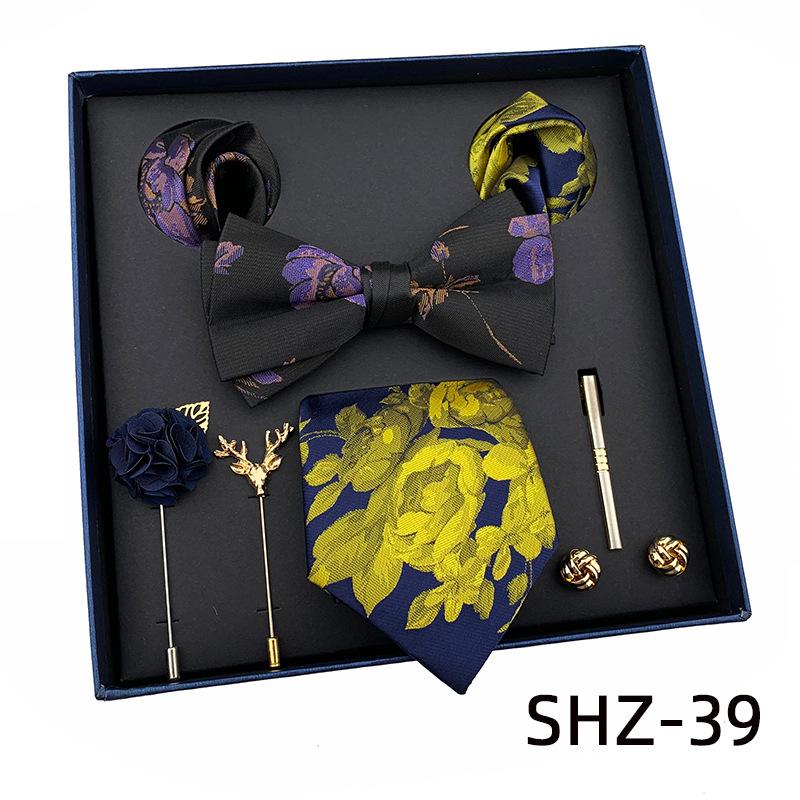 Men'S Tie Light Luxury Gift Box Wedding Tie Bow Tie Pocket Towel Brooch Cuffs Father'S Day Gift Box