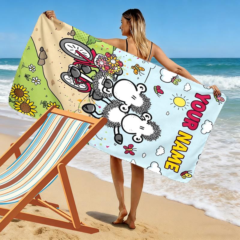 Custom Name sheep Print Beach Towel, Large Soft Quick Dry Towel for Beach Camping Swimming
