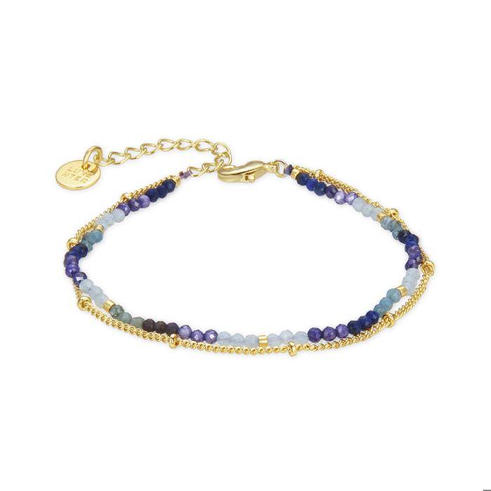 Bracelet - Aiel - Cristal bleu foncé - finition or jaune 18K - 15 cm + 3 cm d'extension - Mousqueton