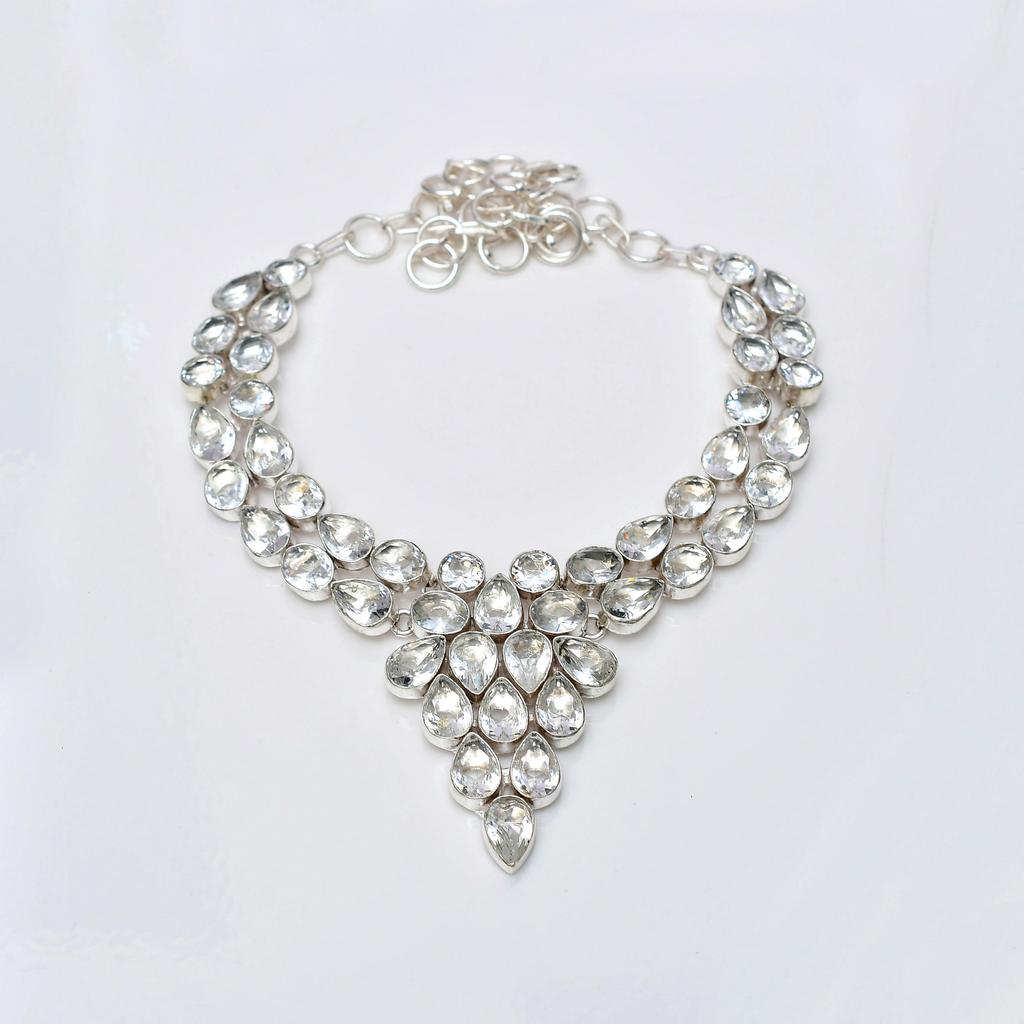 White Topaz Gemstone : 925 Sterling Silver Handmade Necklace Jewelry