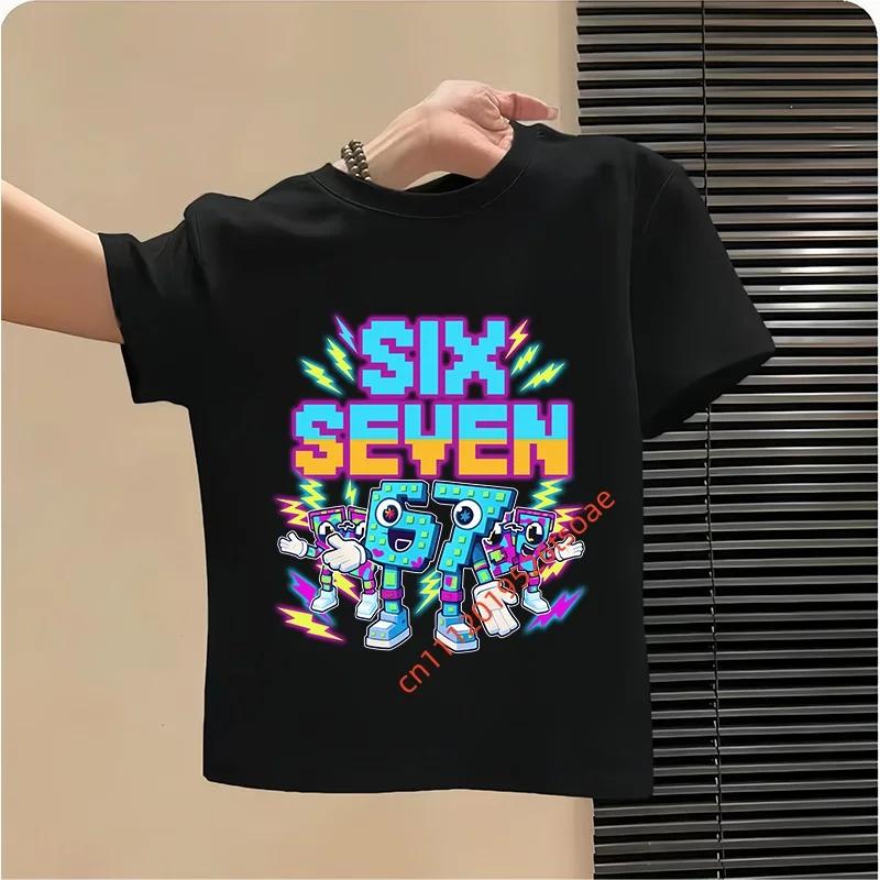 Смешная Six Seven Итальянская Brainrot 67 Графический Принт Число Футболка МальчикДевочка Летняя Короткий Рукав Детская Свободная Удобная Футболка Топ