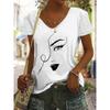 Women'S Elegant V-Neck Short-Sleeve T-Shirt with Vibrant Multi-Color Floral