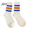 Unisex Mid Calf Socks Mid-calf Sports Socks, Cotton Contrast Striped Crew Moisture Cushioned Footbed Wicking Athletic for Autumn And Winter Daily Wear