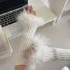 Эластичные вязаные митенки с перьями, длинные варежки, перчатки без пальцев, Y2K, теплые рукава, для вечеринки девочки
