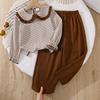 Girls' Outfit Children's Clothing 2025 Autumn New Cute Doll Collar Long Sleeve Striped Top Long Pants 2-Piece Set