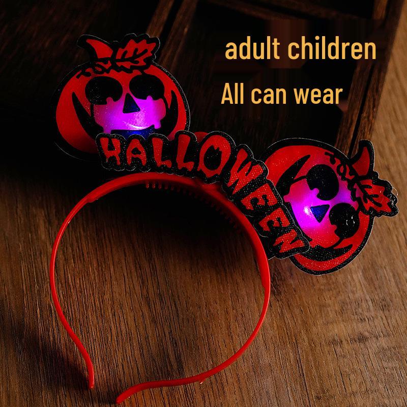 Luminous Halloween Pumpkin Devil Horn Headband for Concerts and Parties