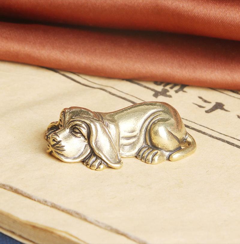 Pure Brass Overtime Desktop Ornament Office Creative Decoration Zodiac Dog Tea Pet Craft Old Copperware Wholesale