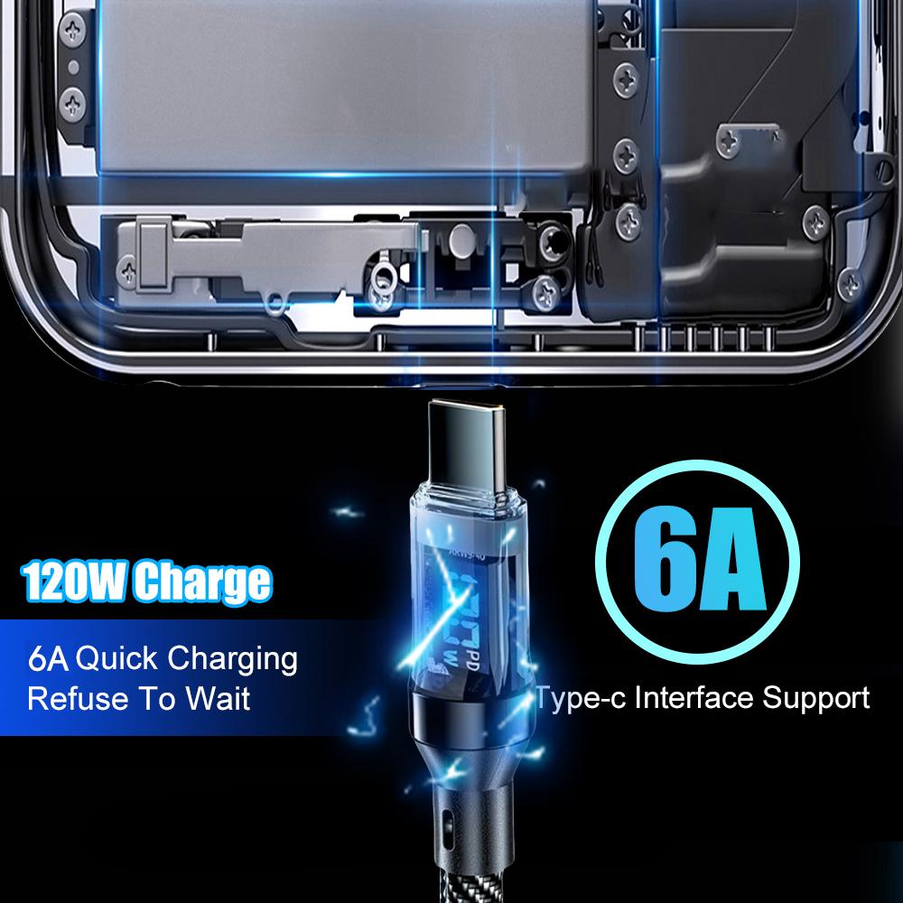 120 Вт USB Type C кабель со светодиодным дисплеем сверхбыстрые зарядные кабели USB A/USB C на Type-C кабель передачи данных для iPhone Samsung Xiaomi