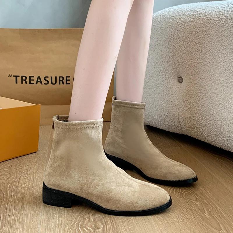 Замшевые узкие ботильоны, модные элегантные женские короткие ботинки на плоской подошве, повседневные женские ботинки в уличном стиле