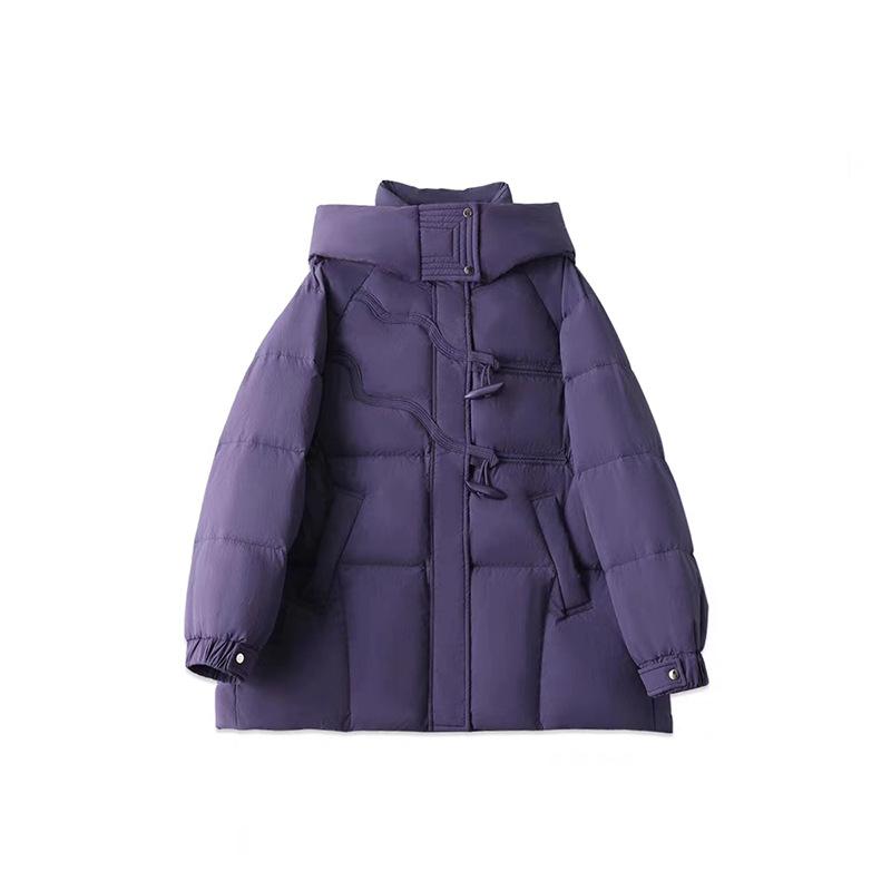 Модная женская куртка-пуховик средней и длинной длины 2024 года, зимняя новая тонкая белая куртка-пуховик с капюшоном и роговой пряжкой