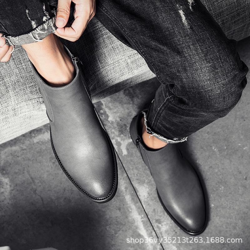 Men's Trendy Mid-Cut Zipper Chelsea Boots – Pointed Toe, Cotton Lined, Perfect for Business and Winter Fashion.