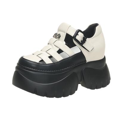 Модные 9 см новые женские сандалии удобная обувь пряжка модные летние туфли с круглым носком на платформе танкетка высокие скрытые каблуки женские дышащие