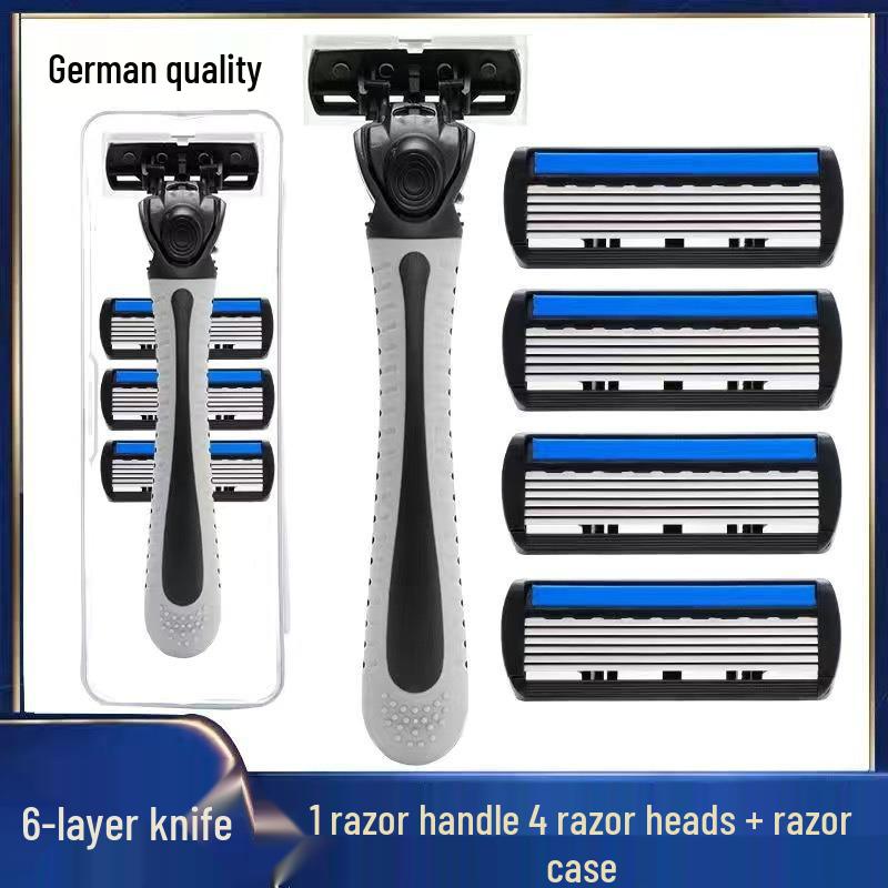 Six-Layer Black Manual Razor with Replacement Blade Head