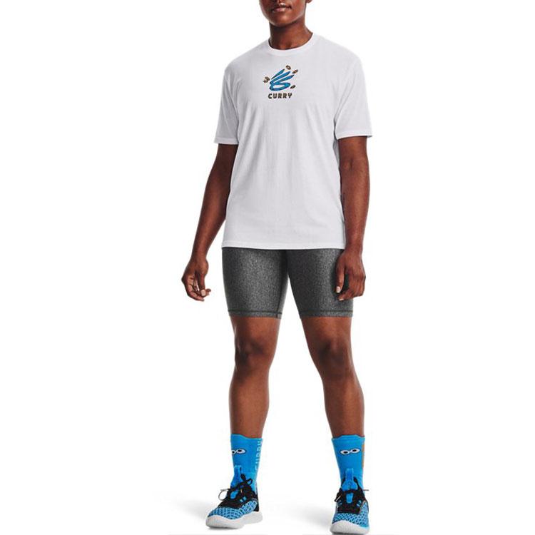 Under Armour Футболка с круглым вырезом и принтом в виде мультяшных букв, женская, белая 1369706-100