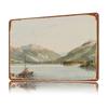 Alpine Lake Town With Mountains and Boat D Printed Texture Poster Personalized Wall Art Retro Metal Tin Signs for Decor Room