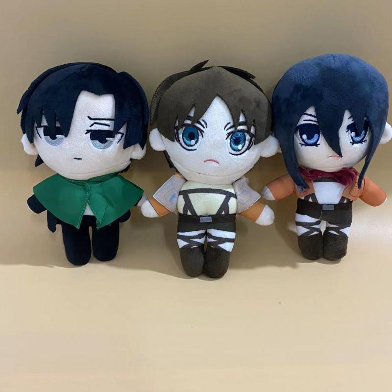 Attack on Titan Plush Doll Set 3 Characters Levi Ackerman Mikasa Ackerman Eren Yeager Cute Anime Soft Stuffed Toy for Fans Birthday Gift Home Decor