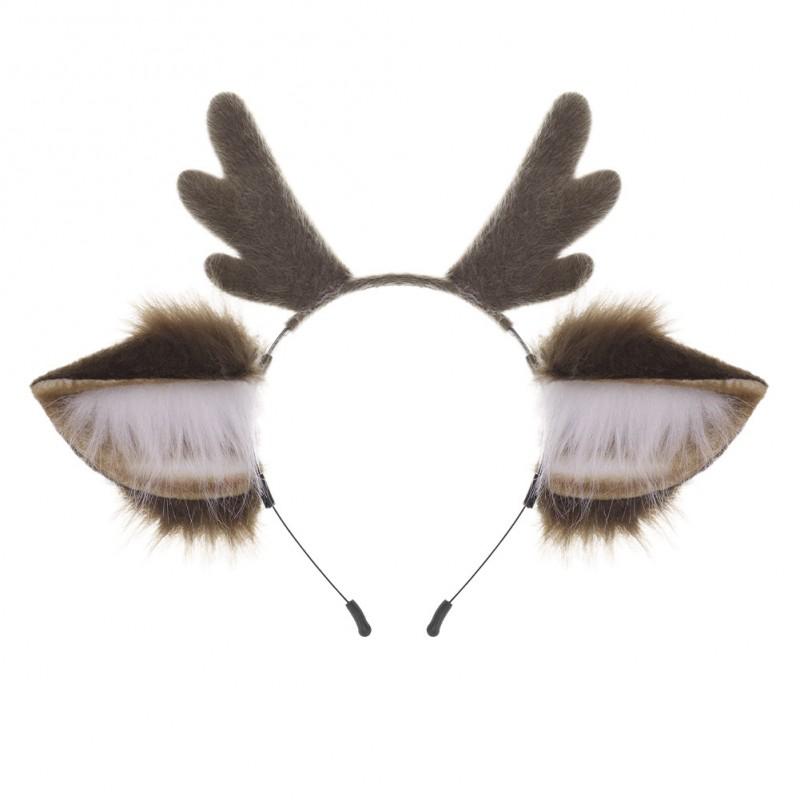 Handmade Plush Deer Antler Headband With Faux Fur Ears Cosplay Accessory Women Men Festival Party Costume