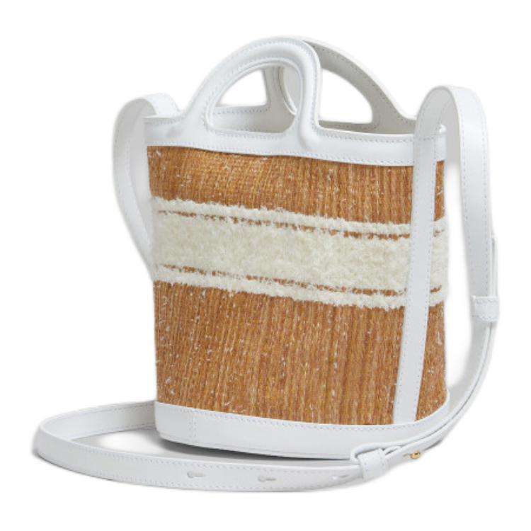Marni Tropicalia Woven Straw Adjustable Shoulder Strap Nylon Bucket Bag Small Women bags White Beige SCMP0056L5P7945ZO822