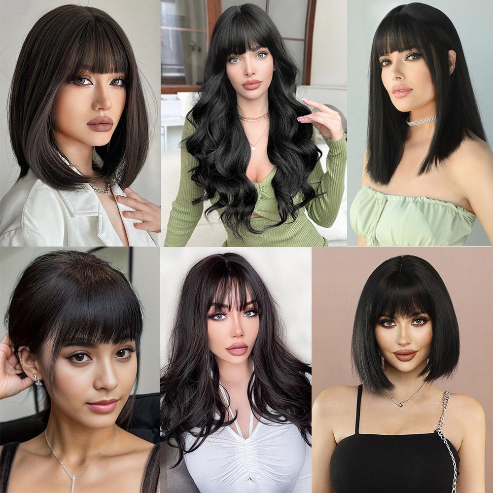 Синтетические прямые светло-коричневые темно-коричневые тупые воздушные челки спереди челка на заколках аккуратные для женщин на каждый день