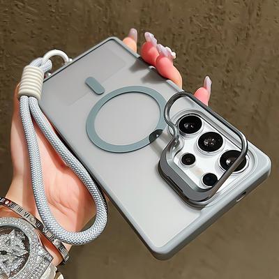 Чехол для телефона с MagSafe Зарядкой для Samsung S26 Ultra S25 Plus S24 FE S23 A56 A36 Ремешок на запястье Металлический держатель для камеры Защитная крышка
