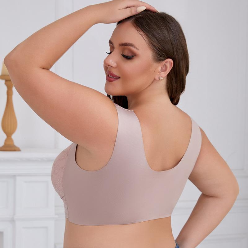 European and American Plus Size Bra Thin Vest for Women with Gathered Beautiful Back and Front Buckle Fixed Cup Underwear