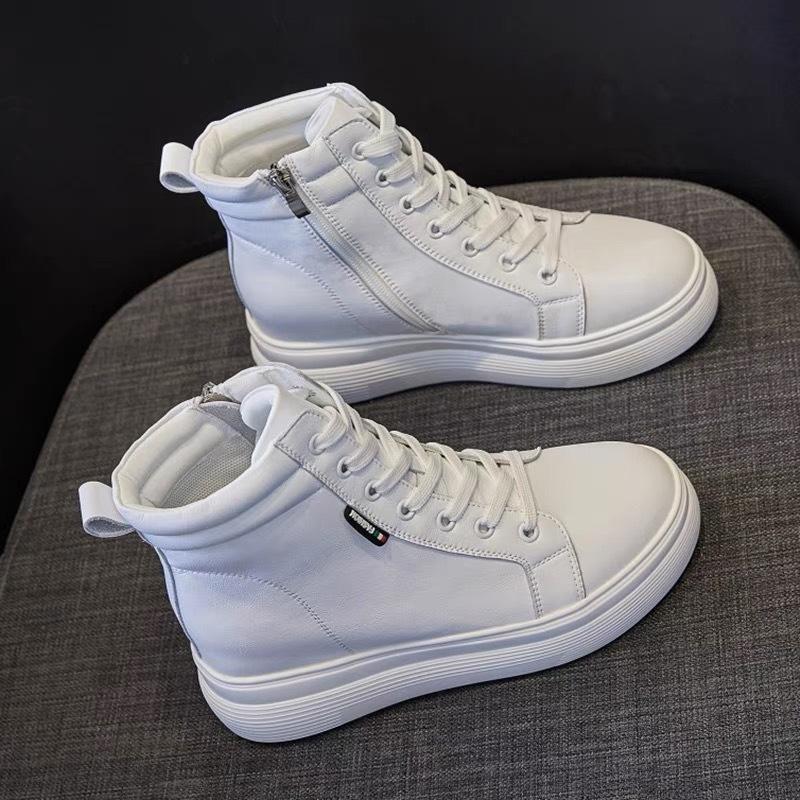 Осень и зима новая толстая подошва универсальные теплые увеличивающие рост повседневные женские хлопковые туфли модные короткие ботинки шнуровка молния высокий верх женские туфли