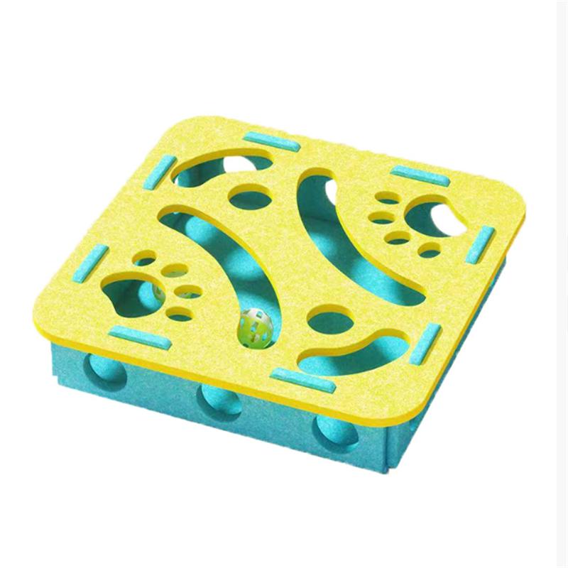 Felt Cat Toy Maze Box Interactive Puzzle Game With 2 Balls For Indoor Cats Hunting Exercise Self Play Scratch Resistant Fun