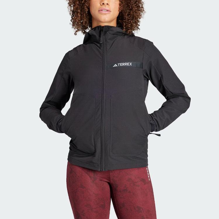 adidas Многослойная куртка Soft Shell с твердым логотипом, спортивная куртка Soft Shell для активного отдыха, женская куртка черного цвета HZ4427