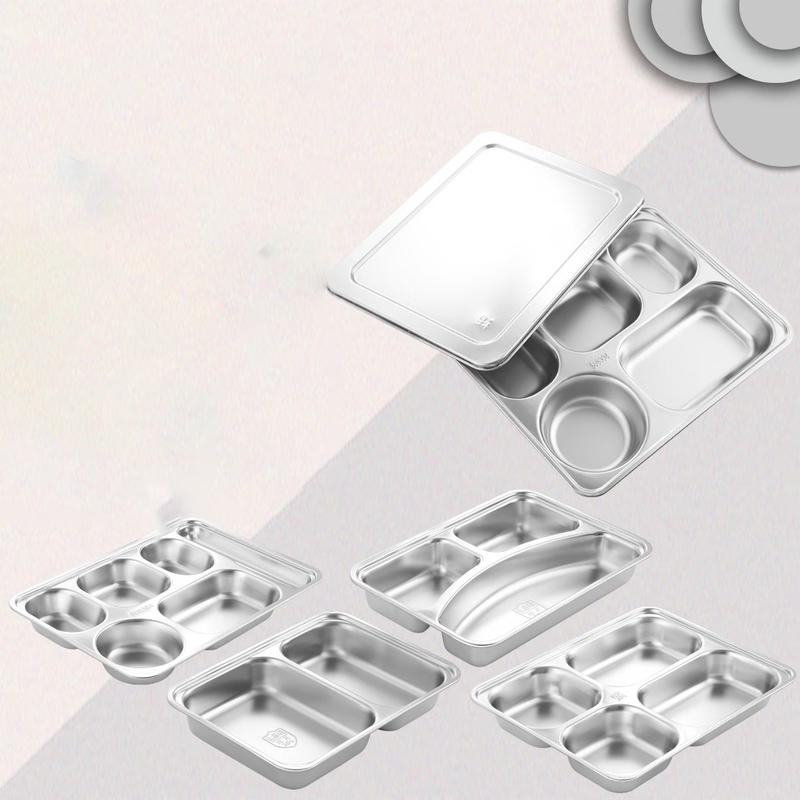 304 Stainless Steel Rectangular 5-Compartment Food Tray with Lid