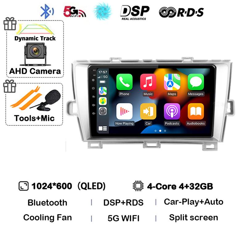 Android 14 Carplay Auto для Toyota Prius 3 XW30 2009 2010 2011 2012 2013-2015 LHD RHD Автомобильный радиоприемник Мультимедийный проигрыватель GPS Стерео DSP