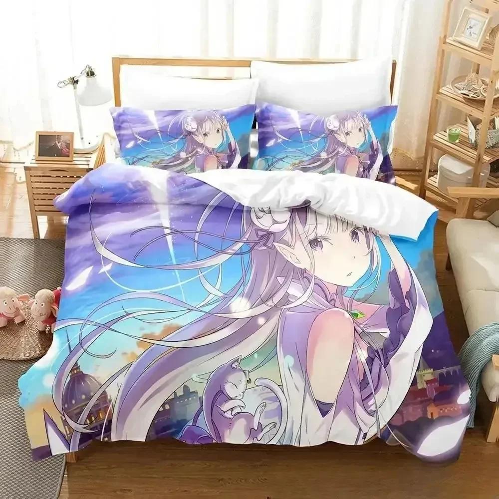 Comforter 3D Anime Re Zero Rem Ram Emilia Bedding Set Bed Set Comforter King Queen Size Boys Adult