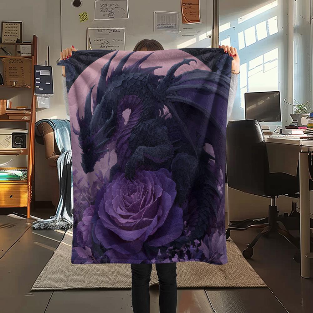 Rose Dragons Print Flannel Blanket, High quality Comfortable for All Seasons, Home Decor, Warmth and Comfort