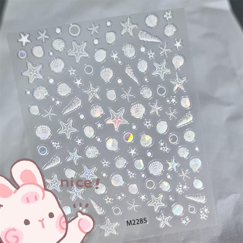 1 лист наклейки для ногтей «Океанская ракушка, медуза», красочная ракушка, раковина, морская звезда, самоклеящаяся наклейка для ногтей, русалка, аврора, пляжная ракушка, слайдер