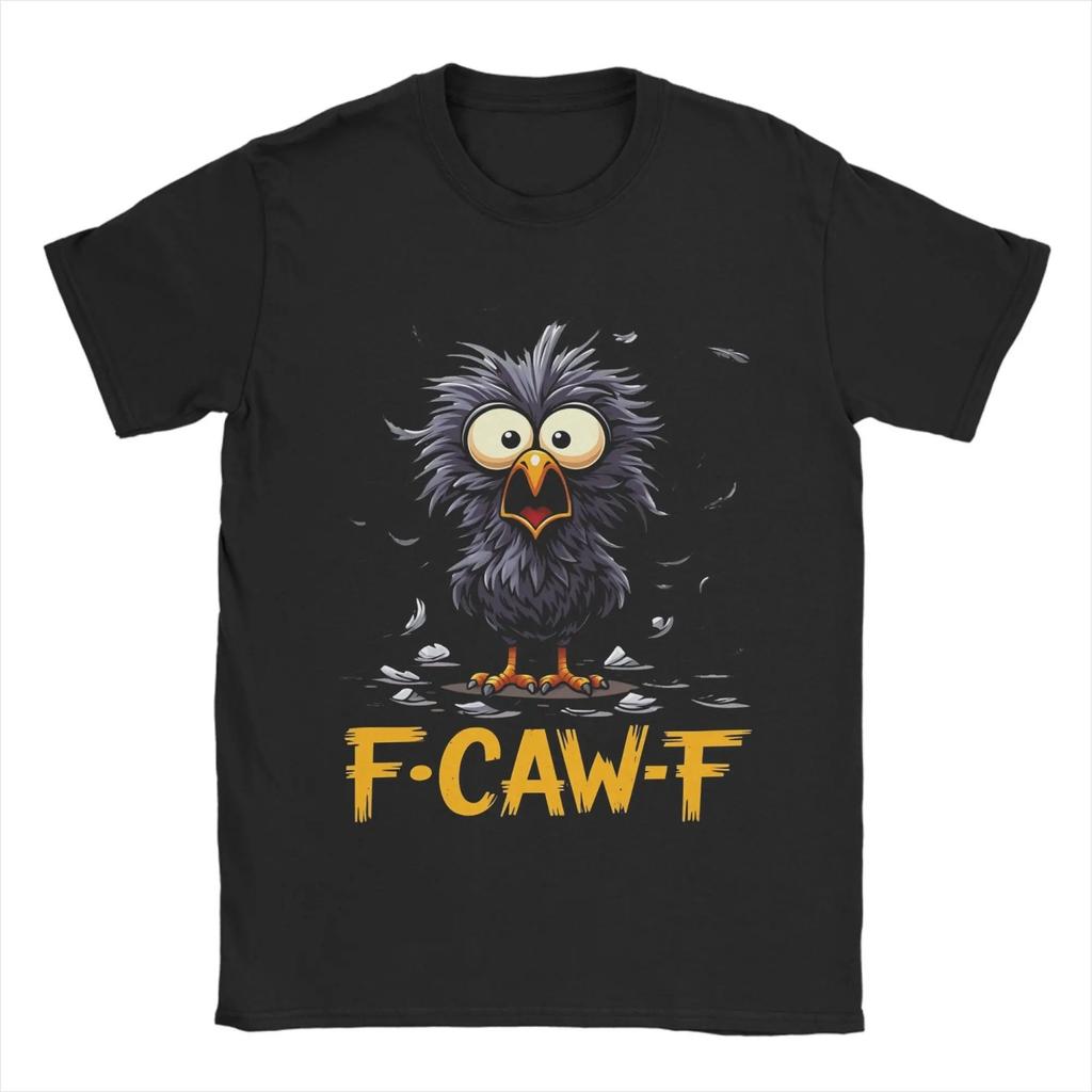 Смешная потрепанная ворона F-CAW-F Мультяшная птица Футболка Пляжная Харадзюку Футболки Хлопок Круглый вырез Одежда Короткий рукав Потрясающая футболка