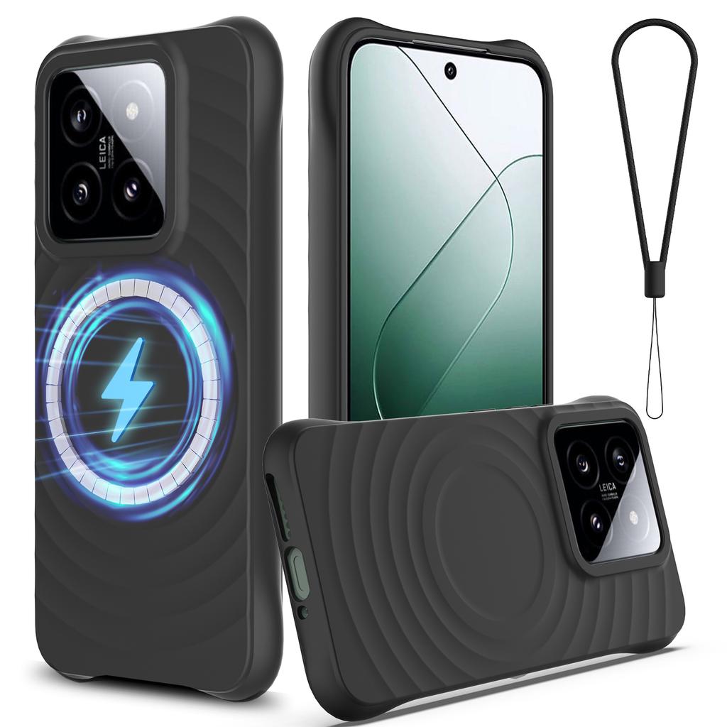 Чехол для Xiaomi 14, совместимый с жидким силиконовым защитным чехлом с пульсирующей текстурой MagSafe и ремешком