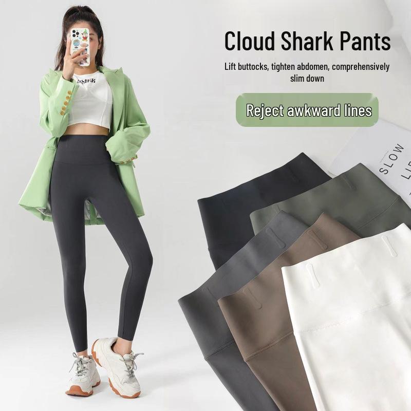 Женские леггинсы-капри для йоги с высокой талией Shark - Флис, Контроль живота, Подтяжка ягодиц, Бесшовные, Весна/Лето/Осень.