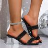 Прозрачные Высокие Каблуки Женские Шлепанцы Квадратный Носок Пряжка Сандалии Для Улицы ПВХ Материал Модный Европейский Стиль