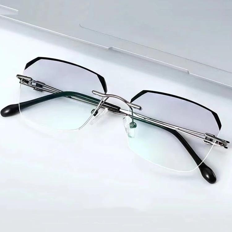 New Business Frameless Reading Glasses for Men Super Light Retro High-definition Glasses Anti Blue Light Presbyopia Glasses