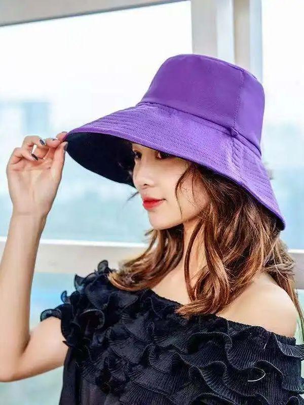 1 women's summer fashionable solid color fisherman hat double-sided can be worn