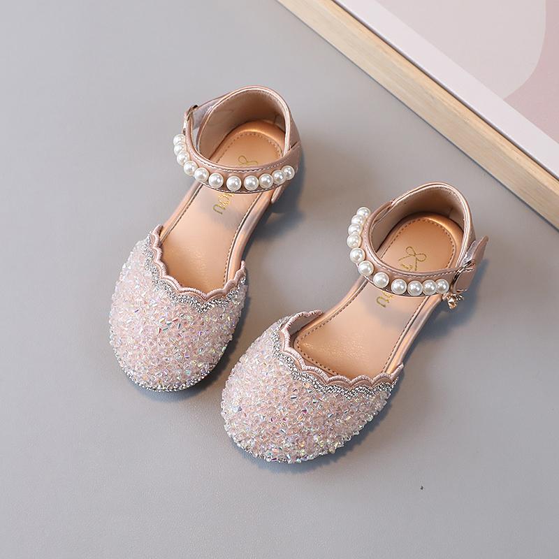 Босоножки для девочек на свадьбу, детские туфли из кожи с кристаллами, весна-лето 2024, детская летняя обувь с жемчугом, принцесса