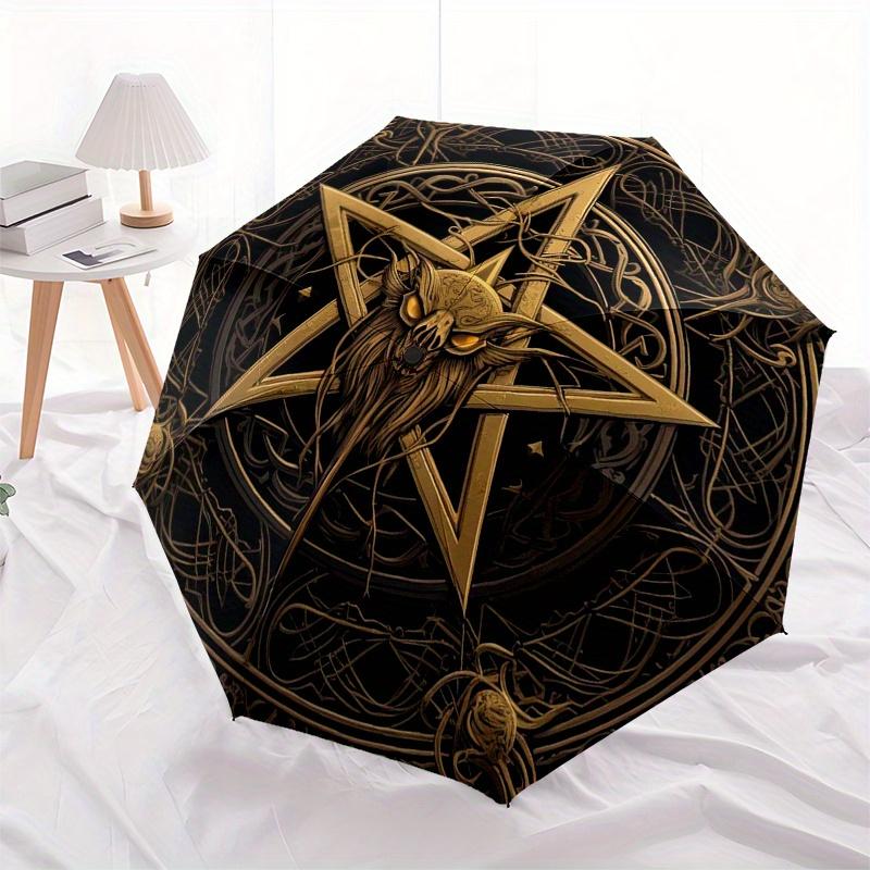 Golden Pentagram with Skull and Spider Web Design - Mystic Symbolism Art Print Umbrella, Christmas Gift Y356