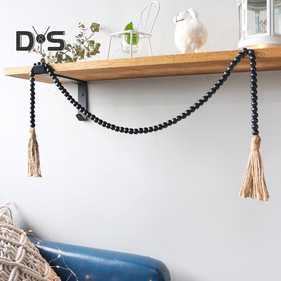 Wood Bead Garland Farmhouse Wall Hanging Decoration DIY Rustic Tassel Boho Bead String Ornament for Plant Pots Candle Holders